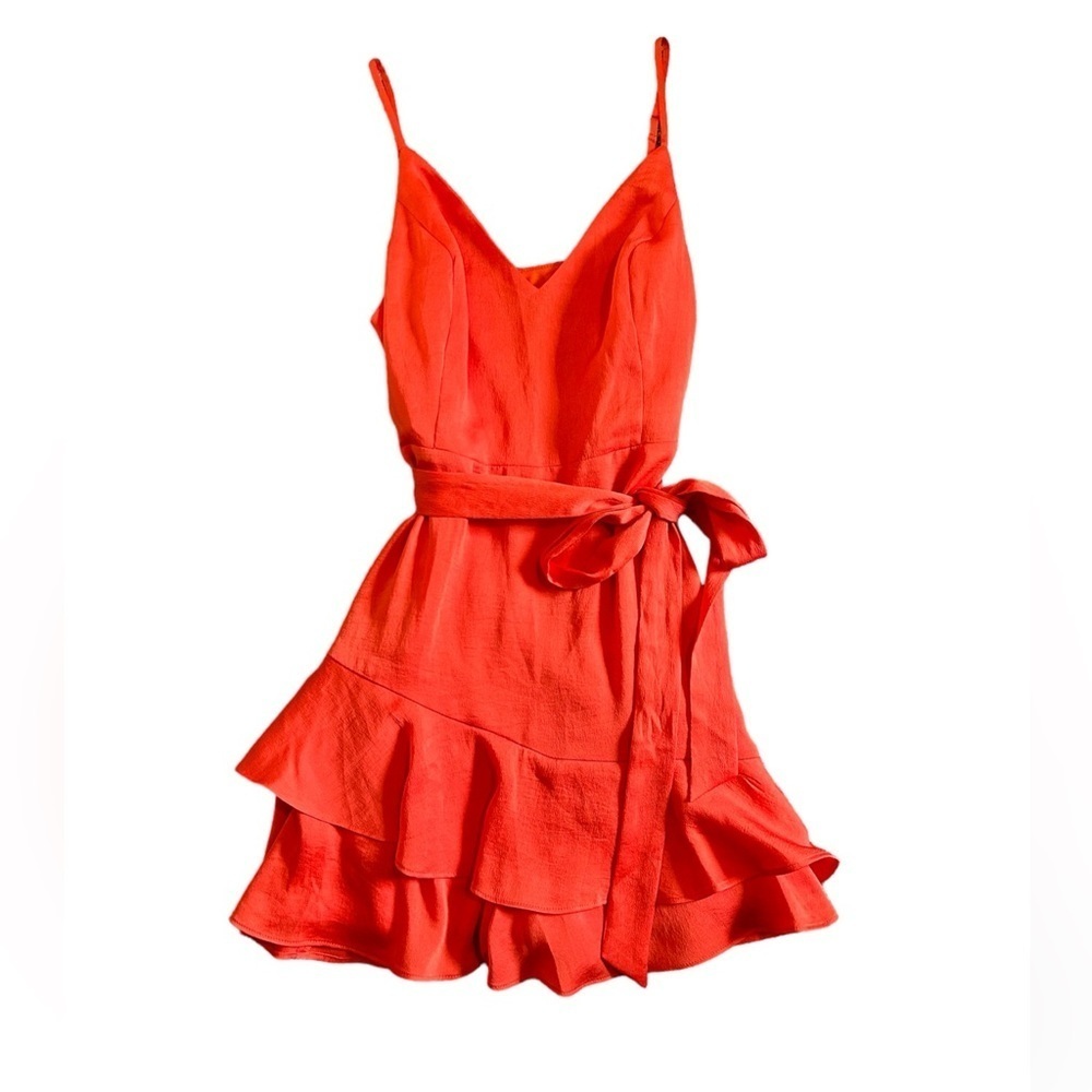 EXPRESS Ruffle Romper Beautiful Orange Red Medium